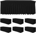 6 Pack Black Spandex Table Covers 4ft Rectangle Ruffle Skirts for Party by HolidayIdeas