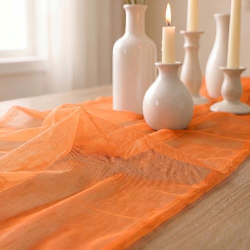 Artoid Mode Orange Gauze Table Runner 28x120Inch, Seasonal Sheer Kitchen Dining Holiday Wedding Birthday Baby Shower Table Decor for Home Party - Image 7