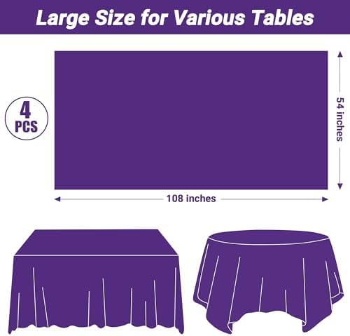 QZYL 4 PCS Plastic Table Cloth, 54" x 108" Purple Picnic Table Cover, for 6 to 8 Foot Tables, Rectangle Tablecloth for Birthday, BBQ, Wedding and Party Decorations, Indoor Outdoor Home Essentials - Image 2