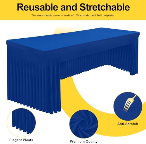 Smiry 2 Pack Spandex Open Back Tablecloth,Elastic Fitted Stretch Tablecloth for 6FT Rectangle Tables,Waterproof Washable Table Cover Skirt for Wedding, Banquet & Parties (Blue, 72Lx30Wx30H Inch) - Image 2