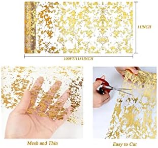 Gold Table Runner 11 Inch x 100 Feet Inches, Glitter Metallic Mesh Gold Runner Roll Table Decorations for Wedding, Baby Shower, Birthday, Christmas - Image 3