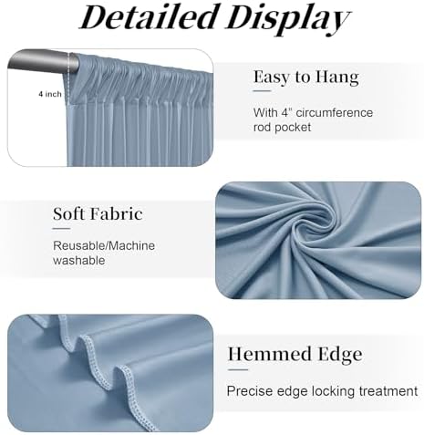 20ft x 12ft Dusty Blue Backdrop Curtains for Parties, Wrinkle Free 4 Panels Photo Backdrop Drapes Back Drop Cloth for Wedding Birthday Photography Background Decor - Image 4