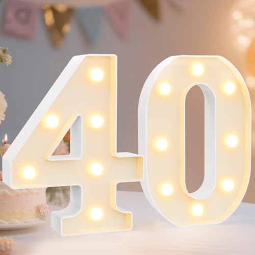 Pooqla 40th Birthday Decorations for Her Him, Light Up Number 40 for Party Table Decorations, 40th Birthday Gift for Women Men, Backdrop Wall Decor for 40th Wedding Anniversary Decoration by Pooqla