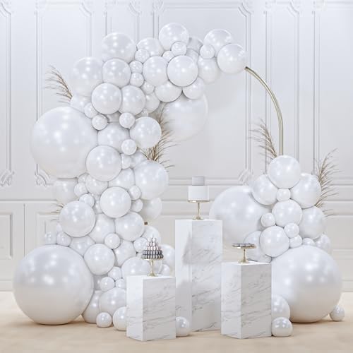 PartyWoo Pearl White Balloons 140pcs Metallic White Color Different Sizes by PartyWoo
