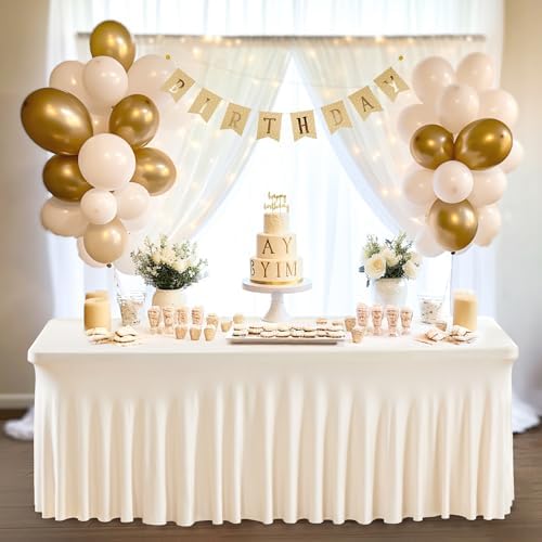 2 Packs Ivory Spandex Table Clothes for 4 Foot Rectangle Table, Spandex Table Covers 4FT Stretch Table Skirts Rectangle Tables Wrinkle Free Fitted Table Cover for Event, Wedding, Banquet & Parties - Image 6