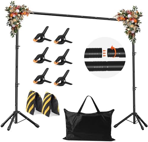 Backdrop Stand, Adjustable 10x7.5 FT Background Stand Backdrop for Parties, Photo Video Studio, Portable Photography Backdrop Stand with Carrying Bag, 6 Backdrop Clamps, and 2 Stand Bags by Idealfordecoratehomeandoffice