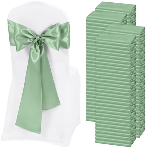 120 PCS Sage Green Satin Chair Sashes, 7 x 108 Inch by REWOMC