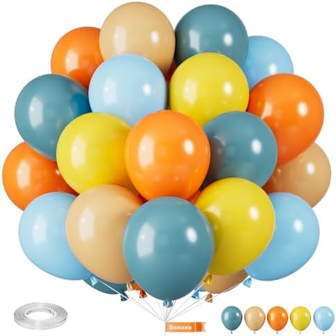 Blue Balloons, Yellow Orange for Boys Birthday Baby Shower Boho Son Party by Saxuxu