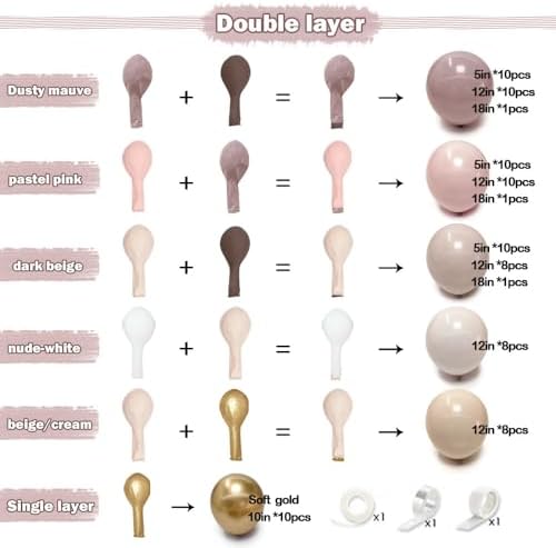Dusty Light Pink Beige Balloon Arch Double Stuffed Mauve Blush Nude White Cream Matte Balloon Garland Kit for Boho Baby Shower Birthday Baby in Bloom Bridal Wedding Fall Autumn Party Decoration - Image 4