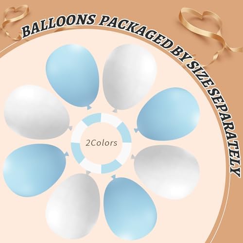 412Pcs Blue and White Balloon Arch Kit, 18 12 10 5 Inch Different Size Light Blue White Balloon Garland Kit for Baby Shower Graduation Birthday Wedding Party Decorations - Image 4