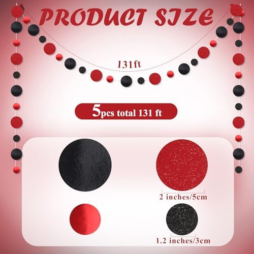 Outus 5 Pieces Black,Red Round Dots Garland Party Hanging Decor - Image 2