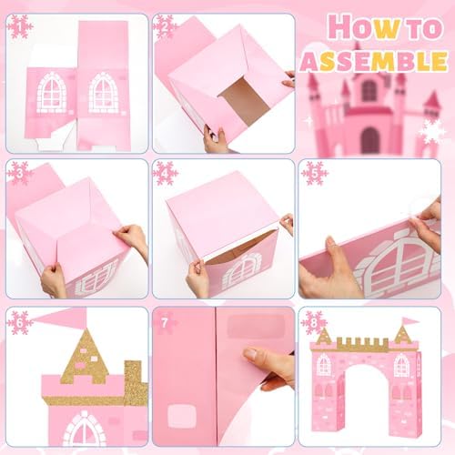 Bucherry 13 Pcs Princess Birthday Party Decor Pink Large Castle Backdrop - Image 3