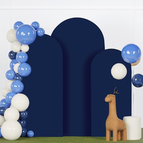FANPROMS Navy Arch Set - 3 Round Top Wedding Arch Covers - Spandex Backdrop Fabric - 5FT, 6FT, 7FT - Stretchy Decorative Supply for Baby Showers by FANPROMS