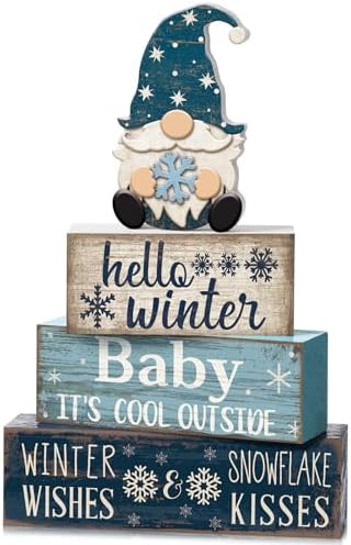 Moucuny 4 Pcs Winter Wood Block Signs Gnome Farmhouse Table Decoration by Moucuny