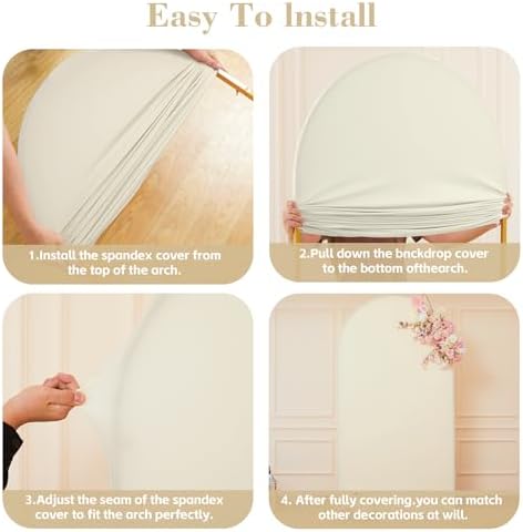 Beige Arch Backdrop Cover for Wedding, 7.2FT 6FT Set of 2 Stretchy Spandex Fitted Arch Stand Cover for Baby Shower, Birthday Party Decor, Chiara Backdrop Cover with Double-Sided Design - Image 5