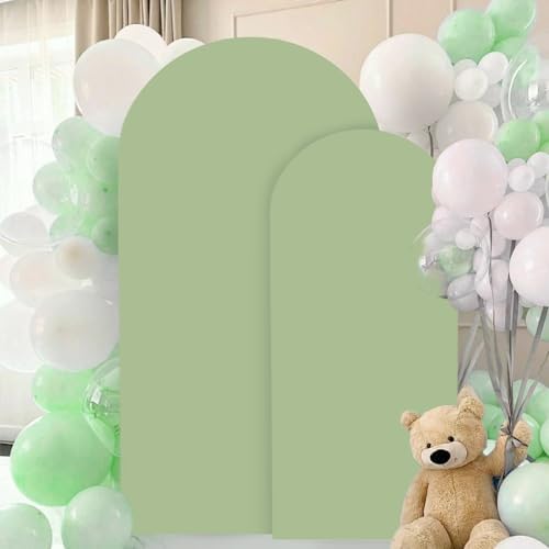 FANPROMS Wedding Arch Cover Set of 2 Sage Green Arch Backdrop Cover 6 7.2FT Spandex Arch Backdrop Covers for Arch Stand Round Top Arched Backdrop Cover Arch Cover Stretchy Backdrop for Wedding Party - Image 5