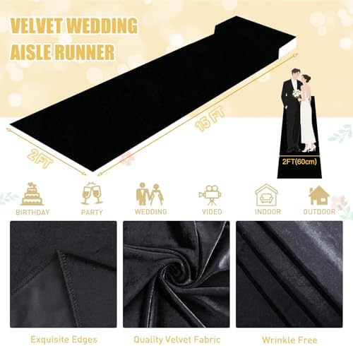 FUHSY Black Aisle Runner 15FTx2FT Wedding Aisle Runner Outdoor Indoor Church Hallway Carpet Runners for Party Black Walkway Runners for Bridal Shower Anniversary Aisles Decorations for Ceremony - Image 2