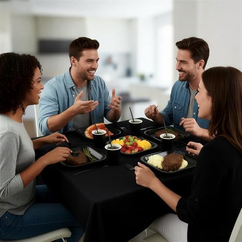 129 PCS Black Disposable Dinnerware Set for 16 People, Party Supplies with 7"/9"Paper Plates, Cups, Napkins, Plastic Forks, Knives,Tablecloth for Wedding Birthday, Graduation, Festivals - Image 6