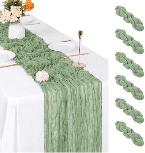 6 Pack Sage Green Cheesecloth Table Runner, 17 x 108 inch, Semi Sheer Boho Cheese Cloth Fabric Table Runner Bulk for Wedding, Birthday, Party, Holiday, Home Decor (Sage Green) by ACSUIT