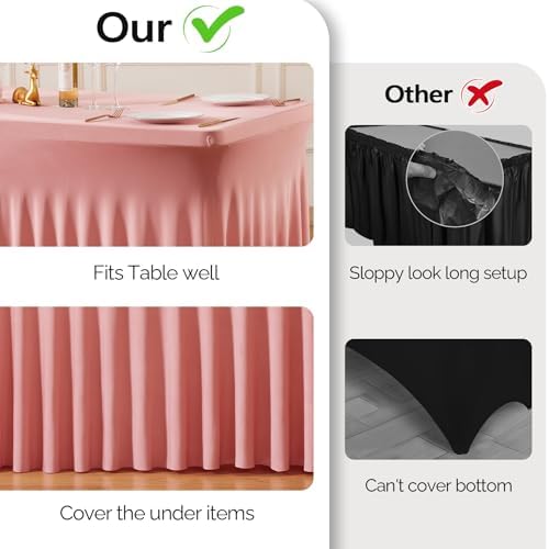 Wish Care 2 Pack Dusty Rose Spandex Table Clothes for 6 Foot Rectangle Tables, 6FT Wrinkle Free Fitted Tablecloths Ruffles Design Table Cloth for Party, Banquet, Wedding and Events - Image 7