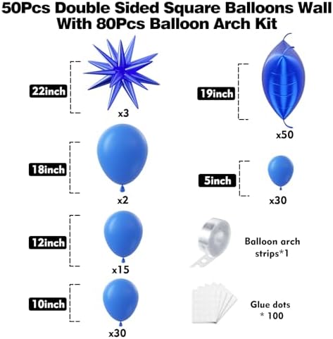 50pcs Navy Blue Foil Balloons Wall Backdrop with 80pcs Dark Blue Balloon Garland Arch Kit, Double Sided Balloon Tunnel for Anniversary New Year Birthday Graduation Ribbon Party Decorations - Image 2
