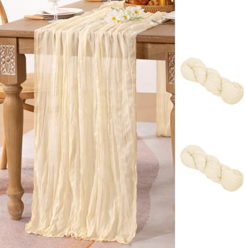 Cheesecloth Table Runner Beige Cream Fall Wedding Table Runner 10ft, 2 Pack by MLMC