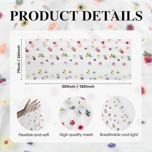 Artoid Mode 3PCS Embroidery Daisy Gauze Table Runner 120 Inch 10FT - Image 6