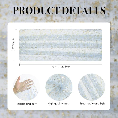 Artoid Mode 6PC Gold Gauze Light Blue Table Runner 120 Inch 10FT, Glitter Metallic Foil Sheer Dining Wedding Anniversary Holiday Birthday Table Decor for Home Party - Image 7