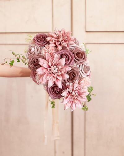 FACINOC Dusty Roses Artificial Flowers Pink Fake Flower Bulk Box Set - Image 5