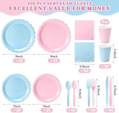 Vyntra 350 Pcs Pink and Blue Paper Plates and Napkins Party Supplies - Image 5