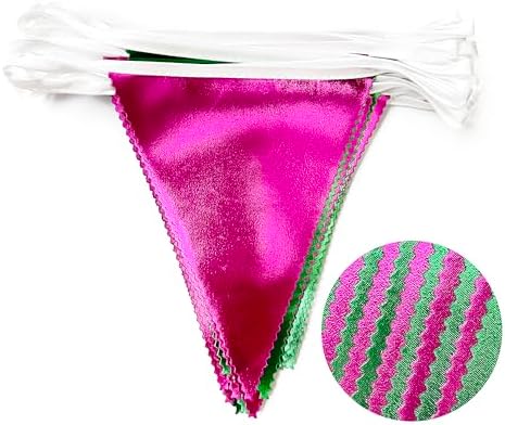 Pink and Green Party Decorations Metallic Hot Pink Light Green Fabric Triangle Pennant Banner Flag Bunting Garland for Witches Theme Birthday Wedding Baby Shower Engagement Bachelorette Party Supplies - Image 3