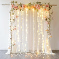 White Backdrop Curtain with Lights String for Birthday Decorations 10×10FT Tulle Backdrop Curtain for Parites Wedding Bridal Shower Baby Shower Bridal Shower (2 Panels 5×10ft) by Creativepartyuniquedecorat