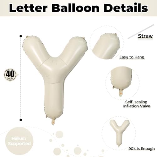 40 Inch Beige BOY Balloons, Large Cream White Sand BOY Balloon Letters with Ribbon, Ivory Alphabet Boy Balloon for Him Birthday Baby Boys Shower Boy or Girl Gender Reveal Party Decorations Supplies - Image 2