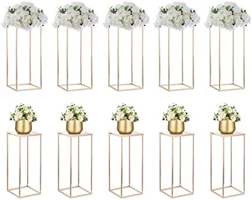 NUPTIO Gold Vases Wedding Centerpieces, Geometric Stand, 23.6" Tall, 10 Pcs by Nuptio
