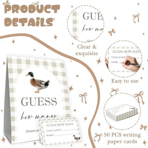 Mallard Duck Baby Shower Decorations,Duck Guess How Many Baby Shower Game,One Lucky Duck Birthday Party Decorations Game & Activities 50 Cards and Sign - Image 3