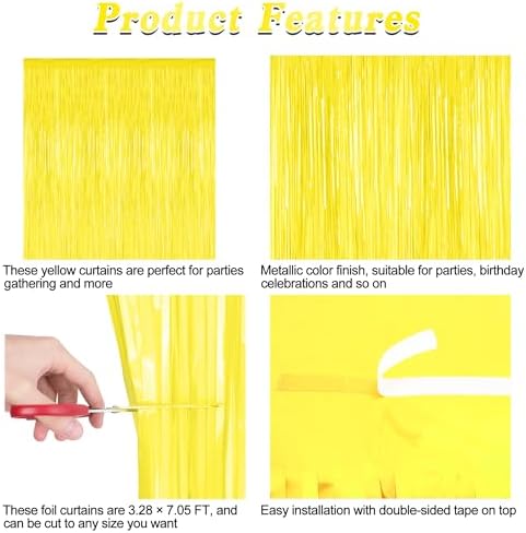ZATAYE 2 Pack Yellow Foil Curtain Streamer Decorations - Image 4