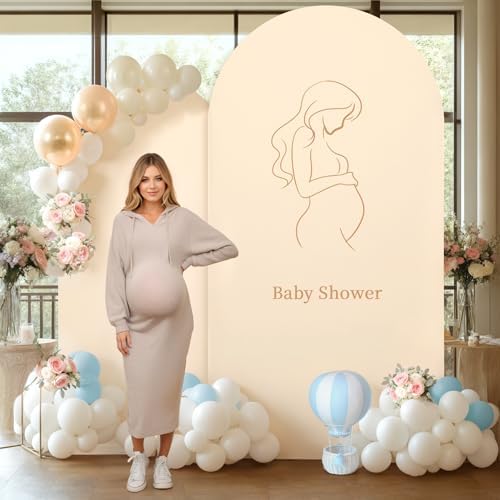 7.2 ft Arch Backdrop Cover Champagne - Double-Sided Spandex Arch Covers Stretchy Backdrop for Balloon Arches Birthday Party Baby Shower Banquet Wedding Photo Background - Image 6
