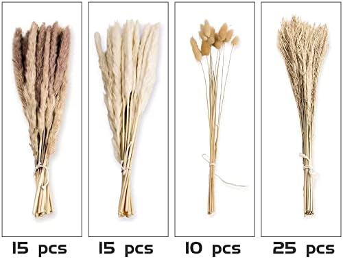 65PCS Pampas Grass Decor, Including pompas Floral, Reed Dried Grass and Bunny Tails Dried Flowers, Natural Dried Pampas Grass Bouquet for Boho Decor Wedding, Home Decoration - Image 3