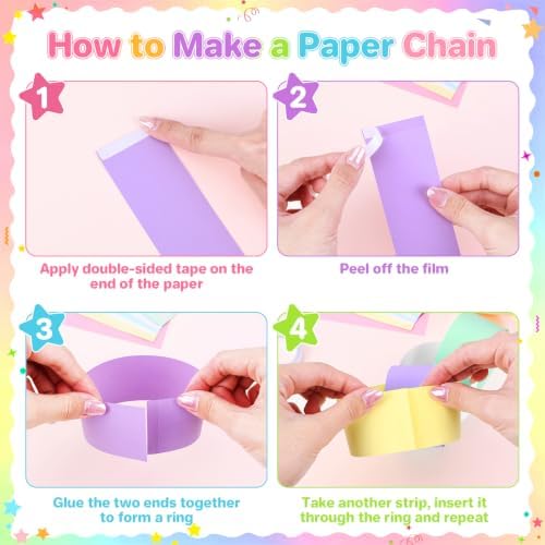 1200 Sheets Pastel Paper Chain Strips Streamers Garland Decorations Set - Image 7