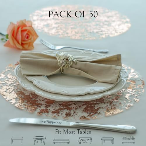 50 Pcs Rose Gold Placemats Round Disposable Glitter Charger 13" - Image 2