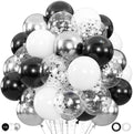 100pcs Black and Silver Balloons, 12inch Black White Silver Confetti Ballons for Birthday, Baby Shower, Graduation, Anniversary Party Decorations by ZizasAry