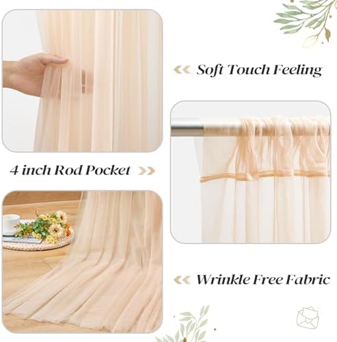 30ft x 10ft Champagne Tulle Backdrop Curtain with Lights String for Parties, Sheer Wedding Photo Backdrops Drapes for Baby Shower Birthday Party Decorations Background for Photography - Image 4