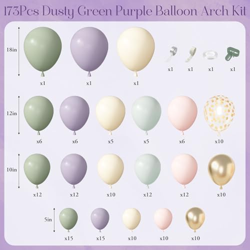 Amandir 173Pcs Dusty Green Purple Pink Balloon Arch Garland Kit - Image 2