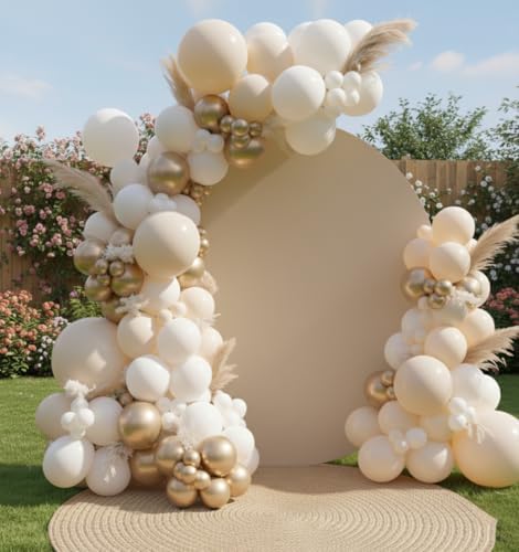Sand White Gold Balloon Arch Kit, 140Pcs Beige Nude White Balloon with Metallic Gold Balloon Garland Kit for Boho Birthday Wedding Baby Shower Bridal Shower Engagement Prom Party Decorations - Image 4
