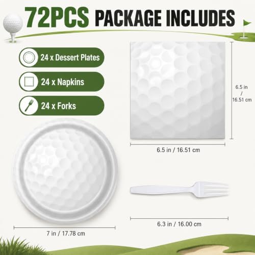 72 Pcs Golf Plates Napkins and Forks Set, 7 Inch, Serves 24 Guests - Image 2
