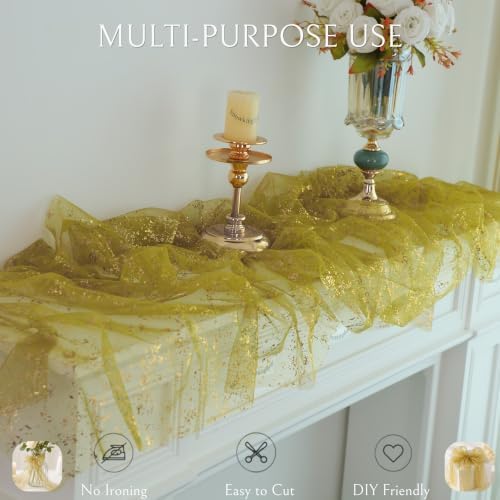 10Pcs Olive Green Gold Table Runner Metallic Foil Shimmer Sheer Gauze 10ft - Image 6
