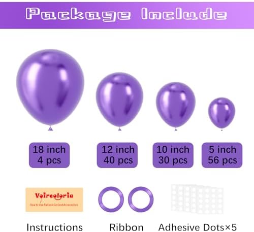 Voircoloria 130pcs Metal Purple Balloons Garland Arch Kit, 18 12 10 5 Inch - Image 2