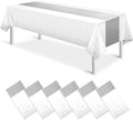 MASHAN 6Pcs White and Silver Polka Dot Plastic Tablecloth, 54x108 Inch, Rectangular, Waterproof, Spill-proof, Stain Resistant, Ideal for Various Themed Parties, 6 Count by MASHAN