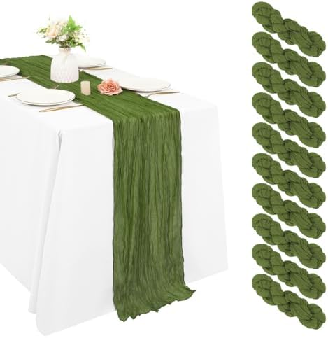 10 Pack Cheesecloth Table Runner 20 x 120 in, Olive Green by XLEUDTER