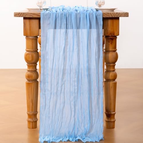 DeZerlor Baby Blue Cheesecloth Table Runners 4 Pack Summer Boho Runners - Image 5